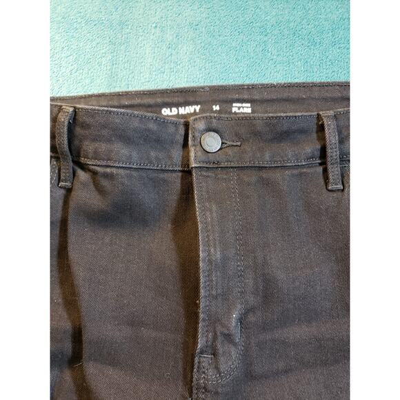 Old Navy Jeans Sz 14 Womens Black Stretch Pants Denim Casual High Rise Flared - Picture 6 of 12